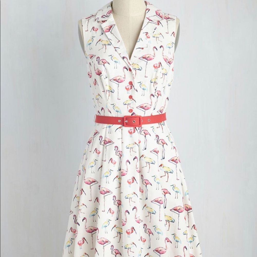 MOD CLOTH | Flamingo V-Neck Dress with Belt